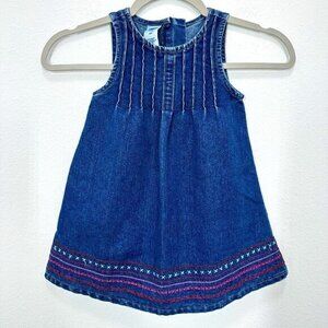 Vintage Y2K Old Navy Girls 2T‎ Denim Jean Dress Pink Embroidered Adorable